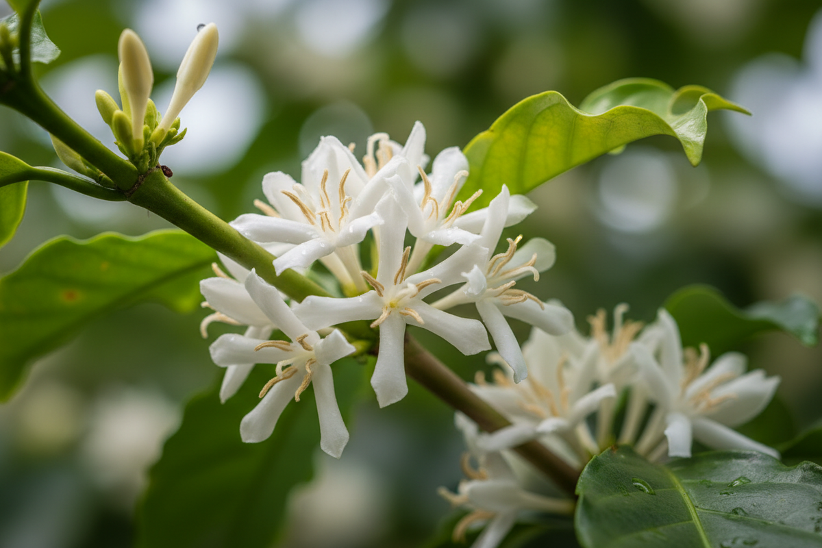 show close up of coffee flowers 